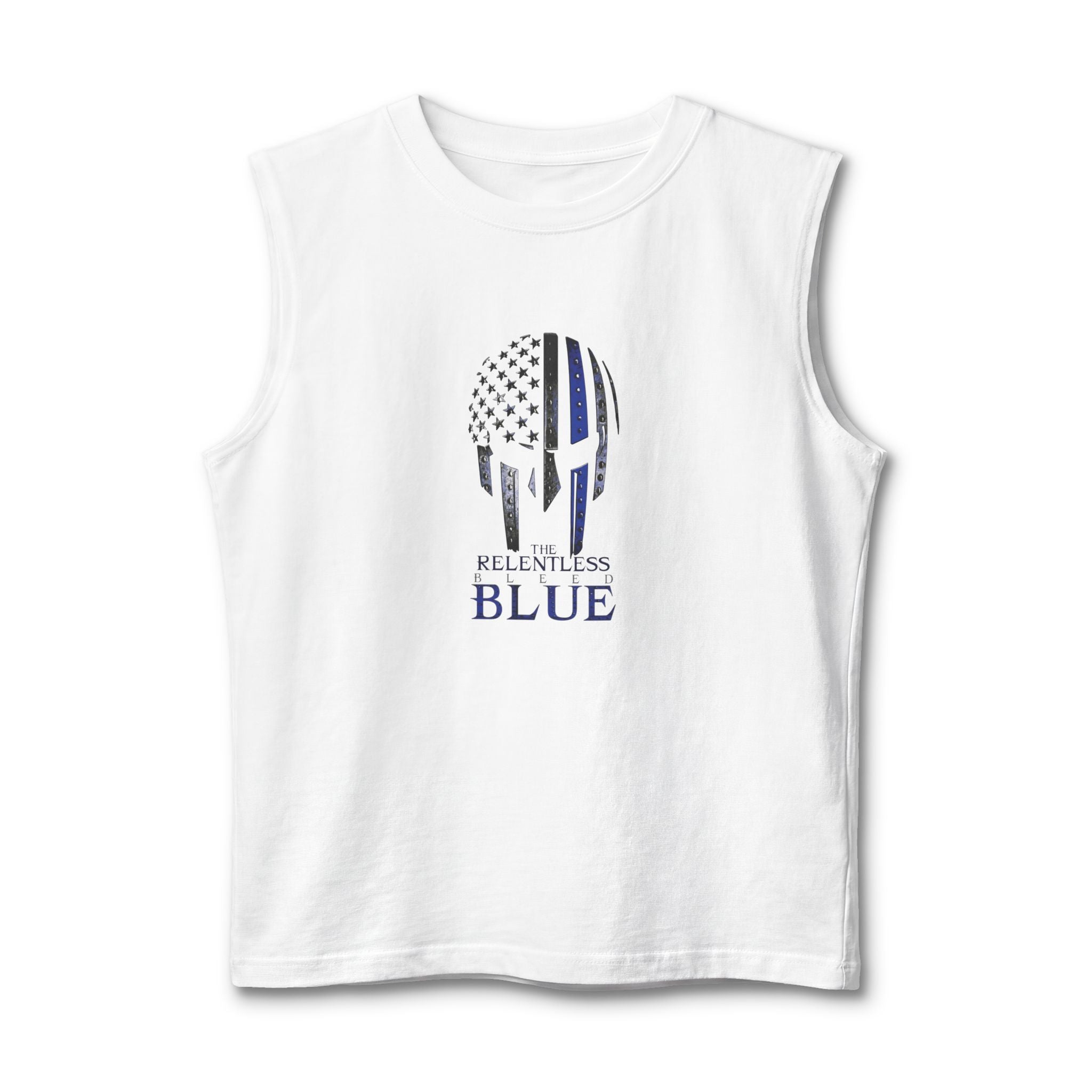 Relentless Blue Spartan Flag Muscle Tank — Thin Blue Line Tribute
